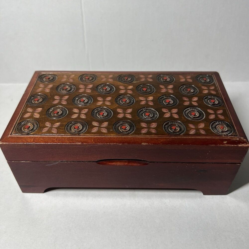 Vintage Carved Wood Jewelry Music Box Swiss Reuge Romance Edelweiss 6307 Folk